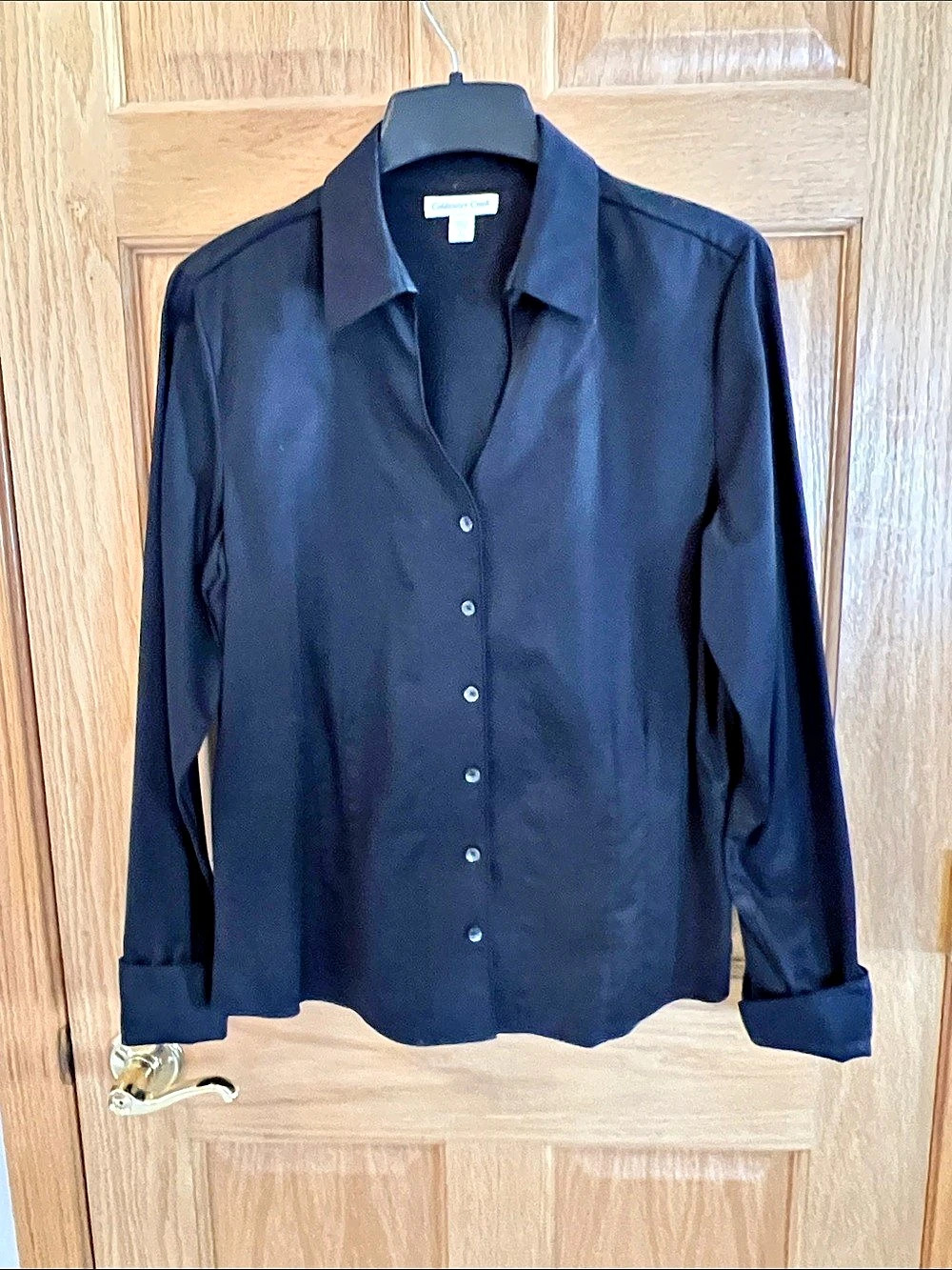 Coldwater Creek Long-Sleeve Button-Down Shirt Black Size Large